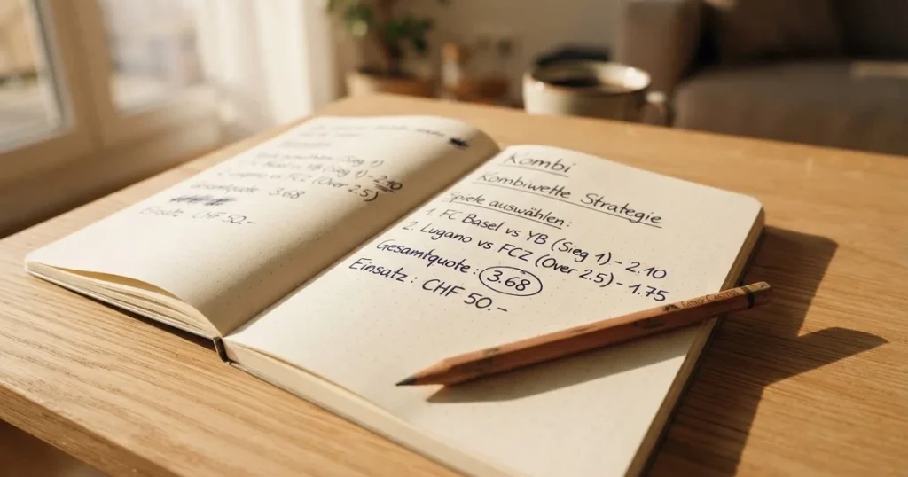 Ein aufgeschlagenes Notizbuch mit handschriftlichen Notizen und ein gespitzter Bleistift liegen auf einem hellen Holztisch im Morgenlicht.